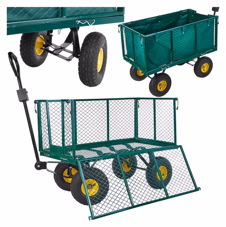 Carrello da giardino con sponde pieghevoli,ribaltabili, a mano, da trasporto, max 220 litri-kg, 96 x 51 x 40 cm Geko
