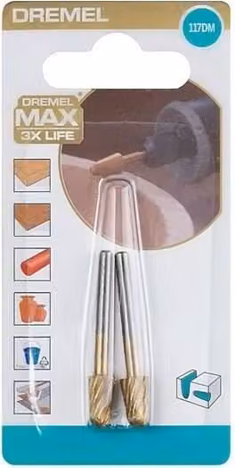 Set di frese Dremel Max 117, 2 pezzi, acciaio rapido, Ø 6,4 mm, testa rotonda, rivestimento in nitruro di titanio