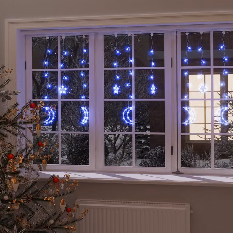 vidaXL Luci Fatate a Tenda con 345 LED a Forma di Stella e Luna, Blu, con Telecomando e Alimentazione USB