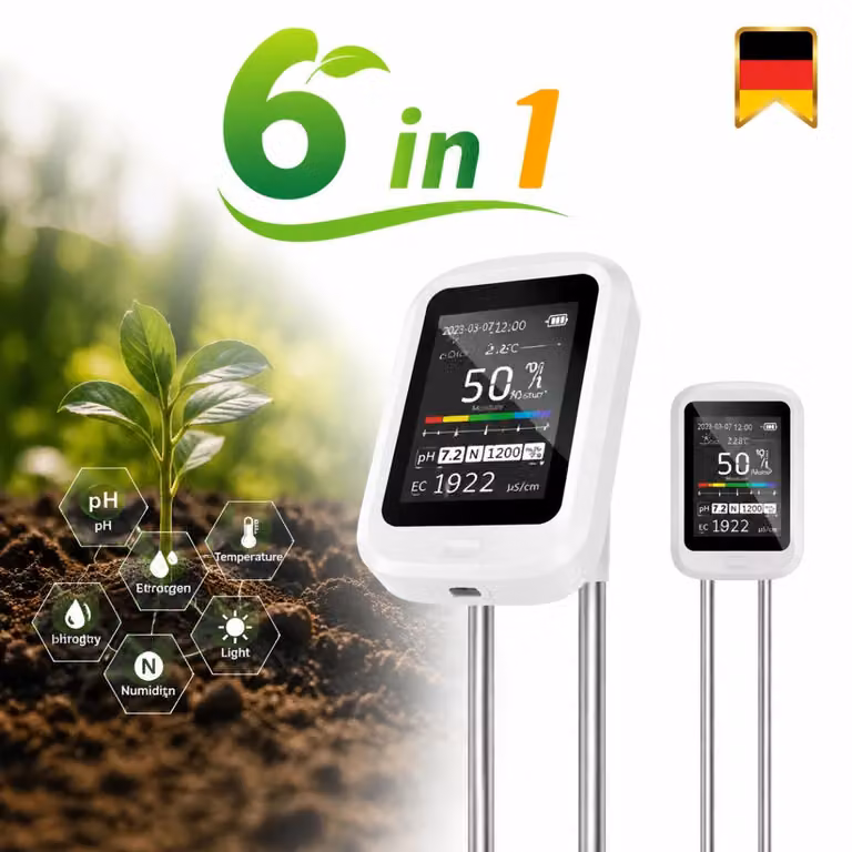 Tester digitale per il terreno, 6 funzioni in 1: misuratore di pH, strumento per l'analisi del terreno e delle piante, ideale per il giardino