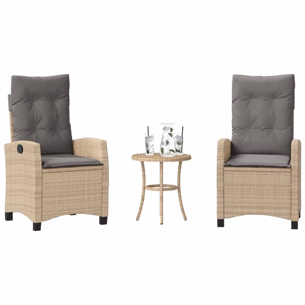 Maison Exclusive - Set da bistrot 3 pezzi con cuscini in polirattan misto beige