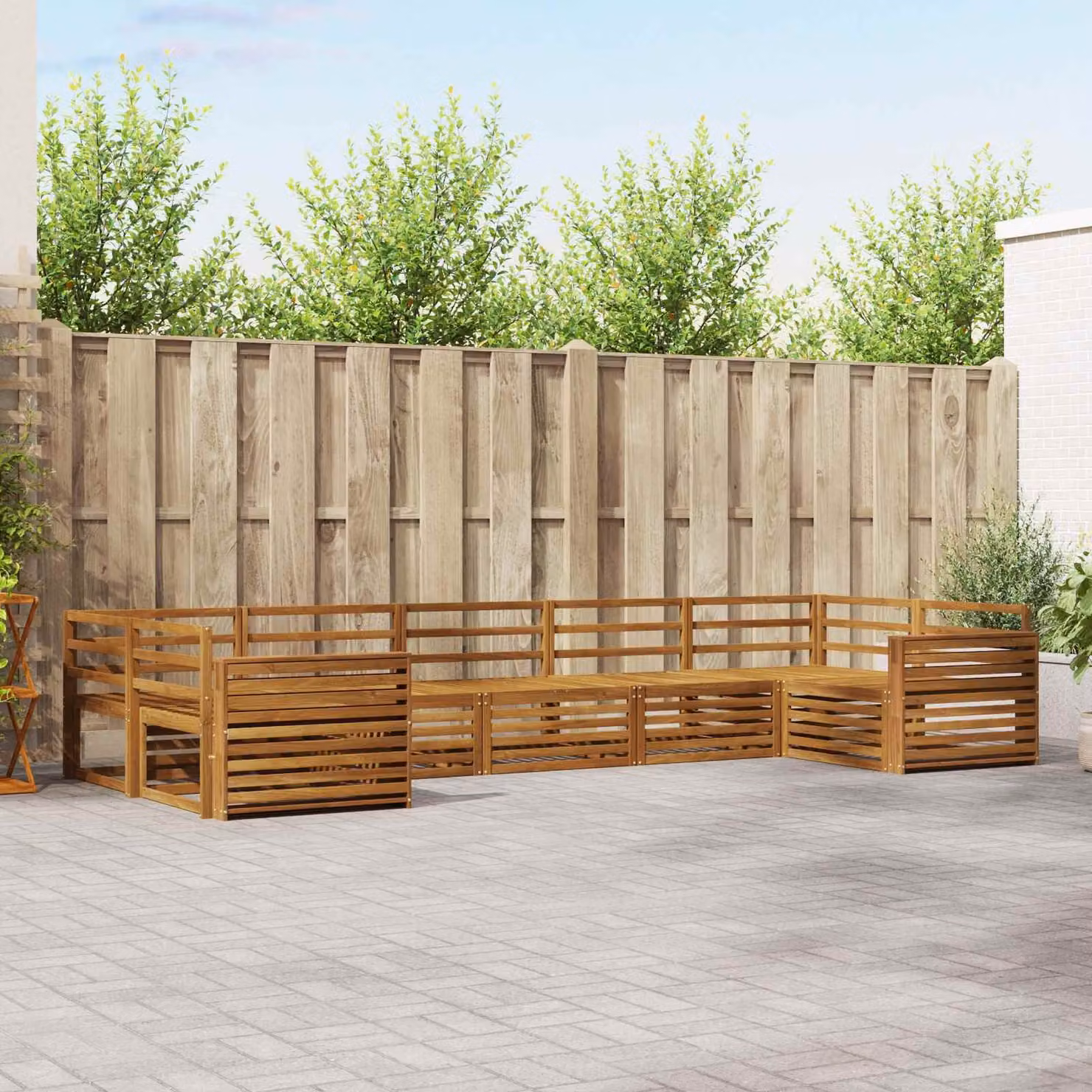 Set di divani da esterno vidaXL a forma di U composto da 7 pezzi in legno di acacia massello marrone con cuscini inclusi