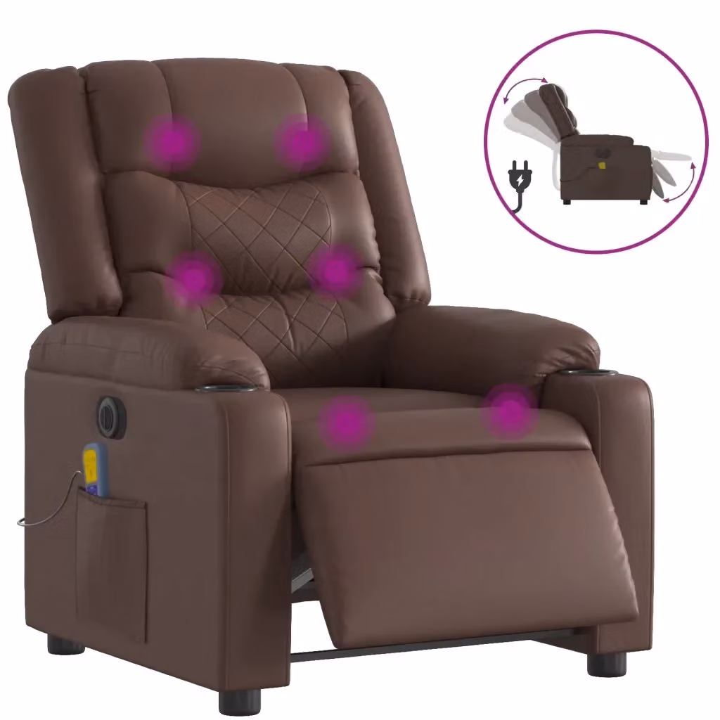 Poltrona Massaggiante Elettrica Relax vidaXL in Similpelle Marrone con Braccioli – 2