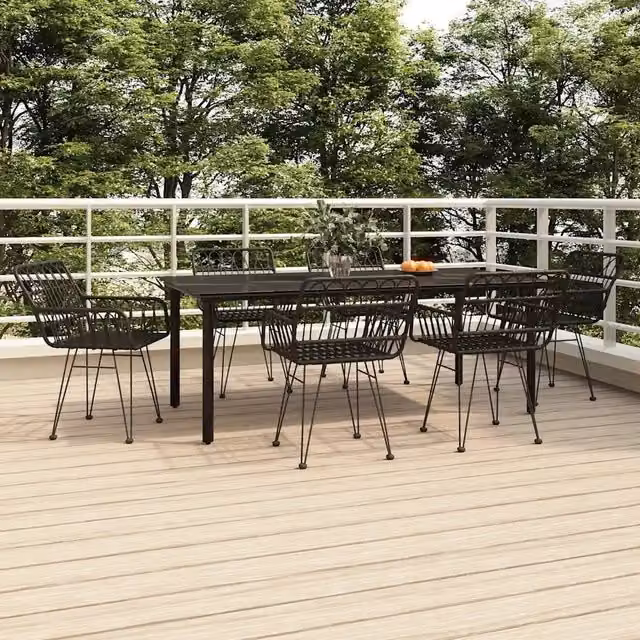 Set da Pranzo da Giardino 7 pz Nero in Polyrattan 3157871