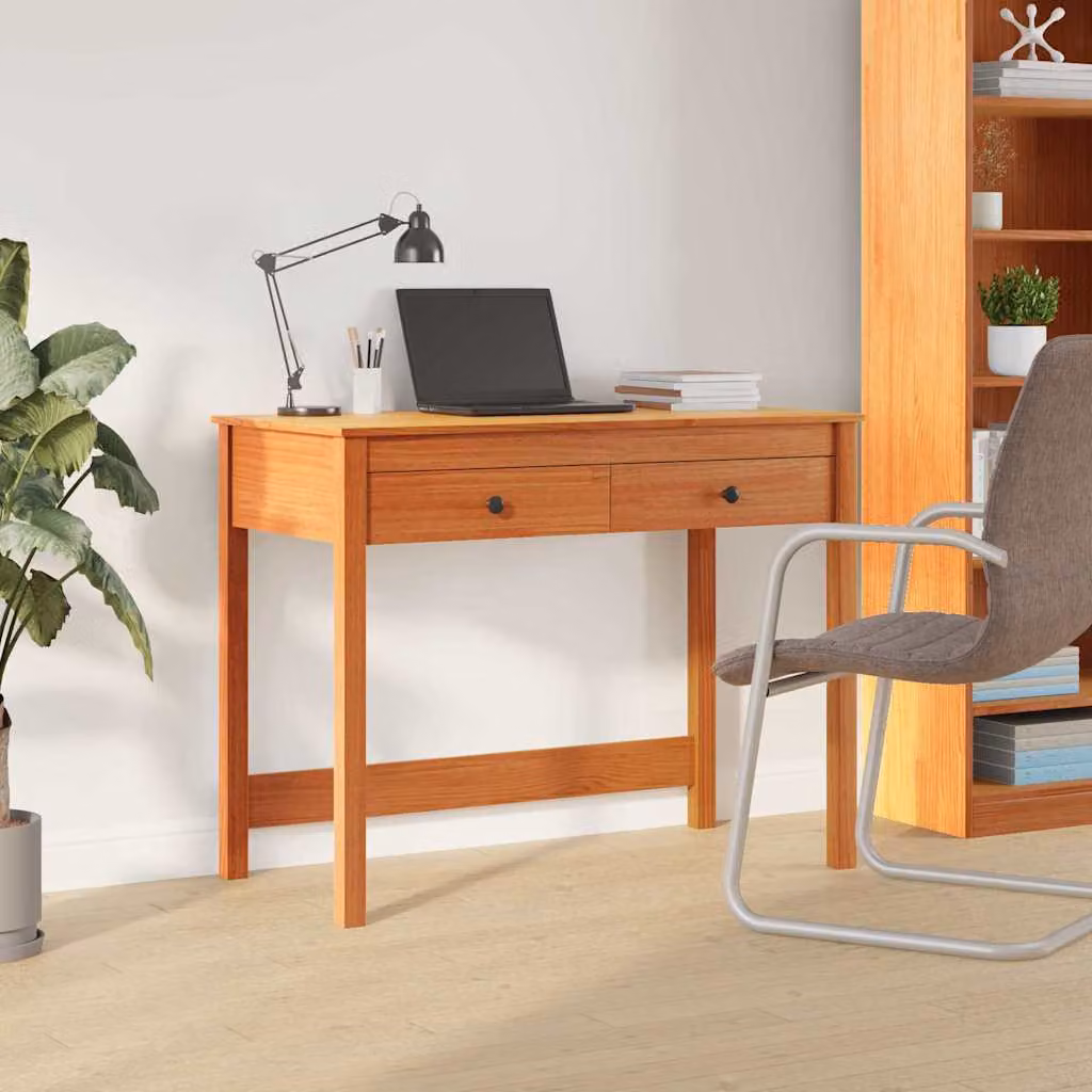 Scrivania Max vidaXL in pino massello cerato marrone L: 100 cm, P: 60 cm, H: 78 cm – 1