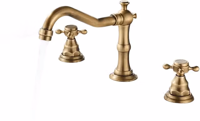 Rubinetto da bagno vintage Klarwerk JULIAN a 3 fori in ottone dorato e acciaio inossidabile con due maniglie