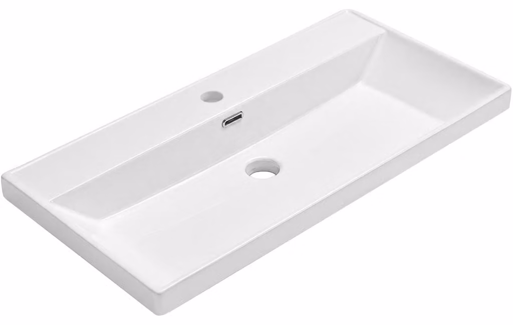 Lavabo in Vetroceramica, modello Viano, da incasso, colore bianco lucido, dimensioni 81,2 x 46,4 cm