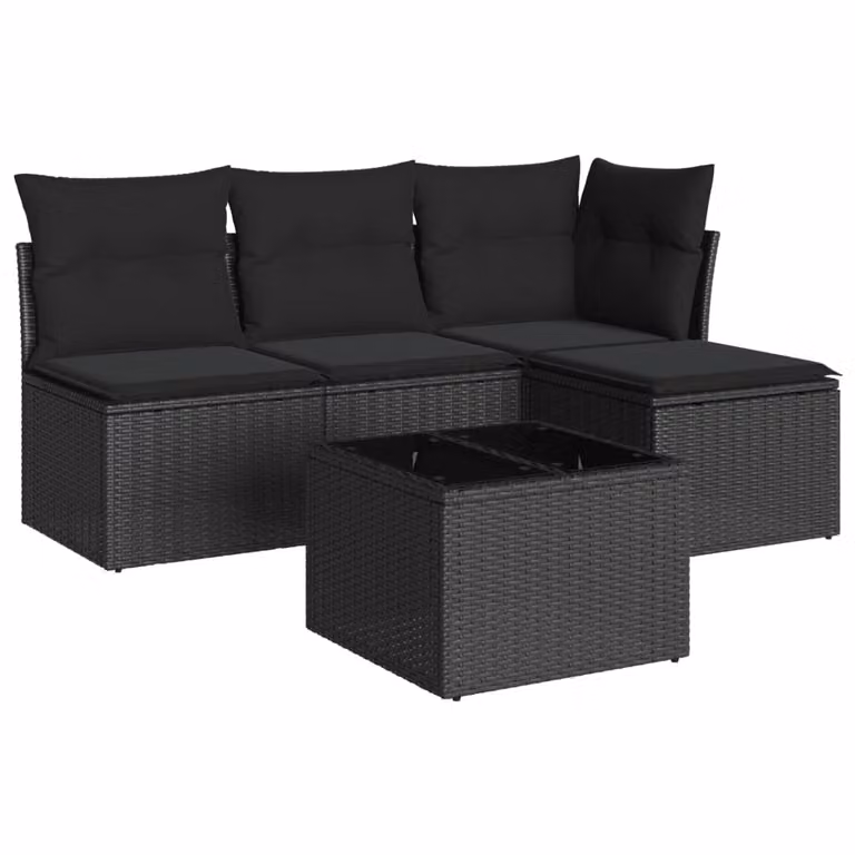 Set Divani da Giardino 5 pz con Cuscini in Polyrattan Nero