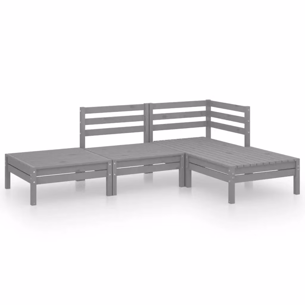 Set di Divani da Giardino a L con Ottoman vidaXL in Legno di Pino Grigio con Cuscini Inclusi – 2