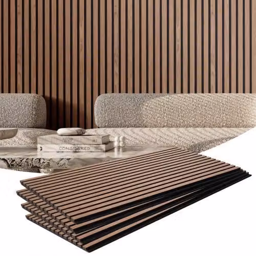 Pannelli Acustici a Doghe in Legno VEVOR in MDF per Pareti Interne, Riduzione Rumore e Decorazione, Colore Noce, L: 120 cm, H: 60 cm