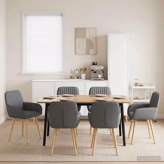 Set di 6 sedie da pranzo moderne vidaXL in tessuto grigio con struttura in legno e metallo L: 56,5 cm, P: 50 cm, H: 87,5 cm