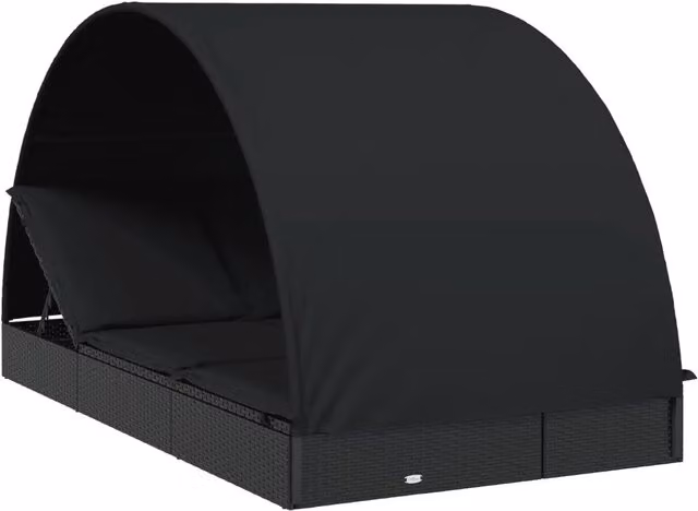 Sdraio da giardino | Lettino Doppio Tetto Rotondo Nero 211x112x140 cm in Polyrattan