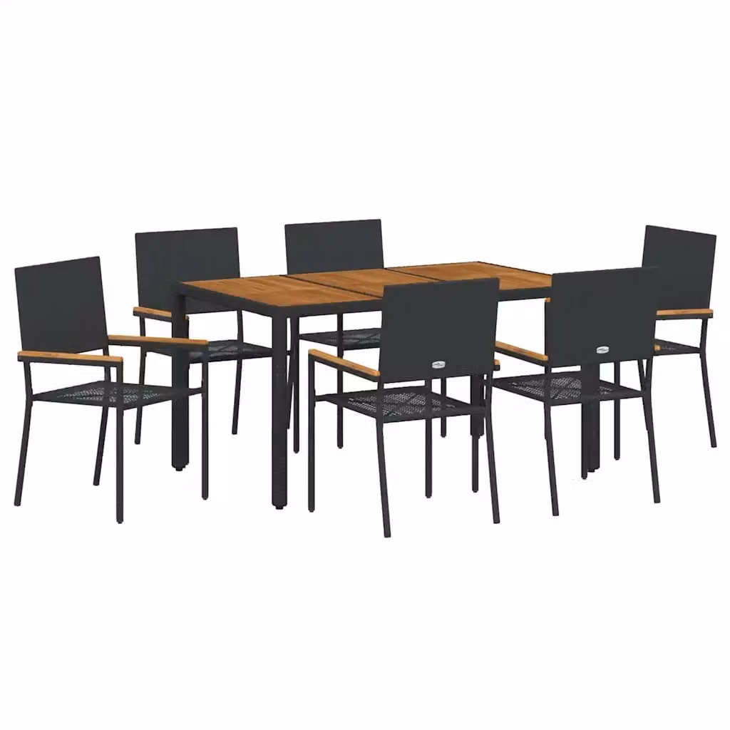 Set da Pranzo per Giardino e Terrazza vidaXL in Polyrattan Nero e Marrone con Tavolo in Legno di Acacia, 7 Pezzi – 2