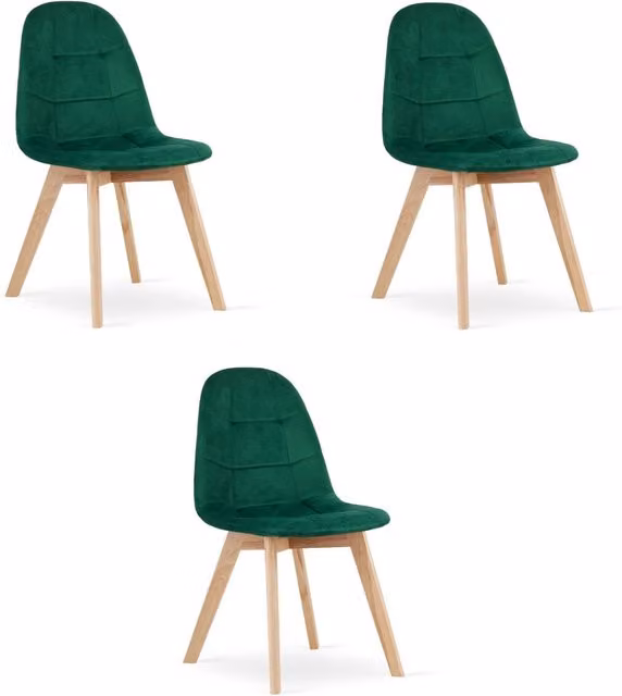 Set di 3 sedie Valora NUUC in velluto verde scuro con design ergonomico e struttura in legno di faggio, L: 44 cm, P: 54 cm, H: 81,5 cm – 1