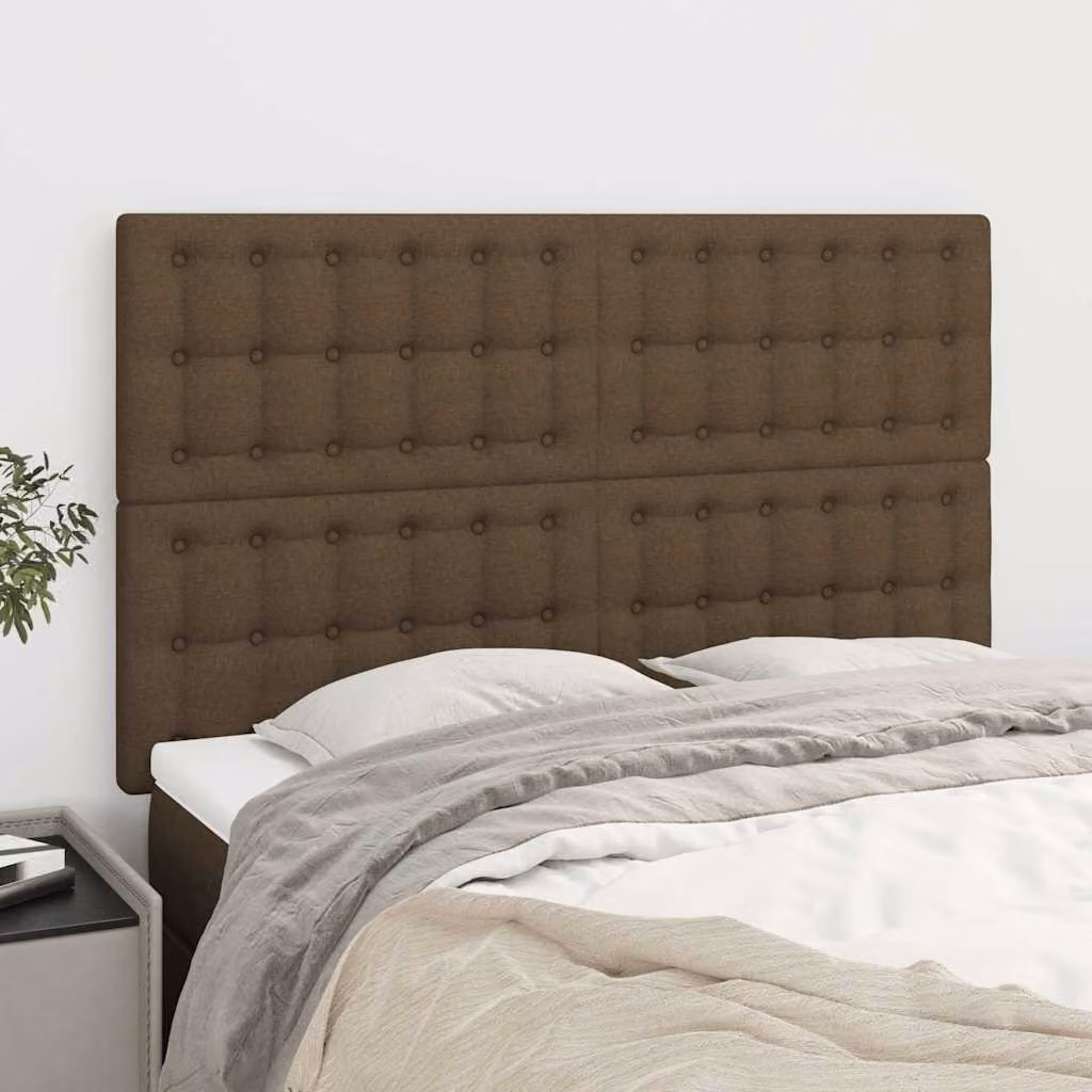 Testiera per letto vidaXL in tessuto marrone scuro con struttura in legno di larice, L: 144 cm, P: 5 cm, H: 118/128 cm