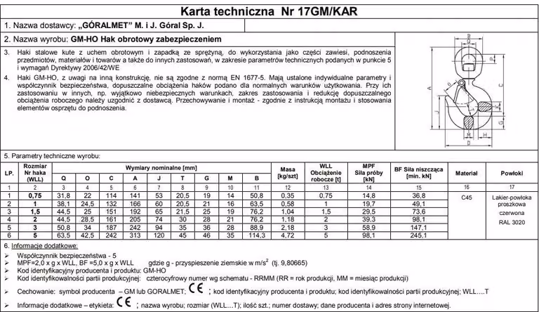 Gancio Di Sicurezza Girevole 5000Kg Gm-Ho