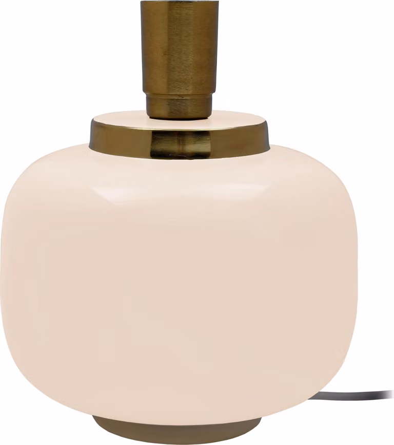 Lampada da tavolo Padiro, dimensioni 20 x 20 x 25 cm, colore rosa cipria e dorato, realizzata in ferro, con base rotonda piatta e portalampada aperto