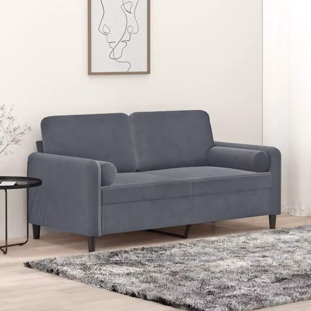 Divano a 2 posti moderno vidaXL in velluto grigio con cuscini e coperture rimovibili