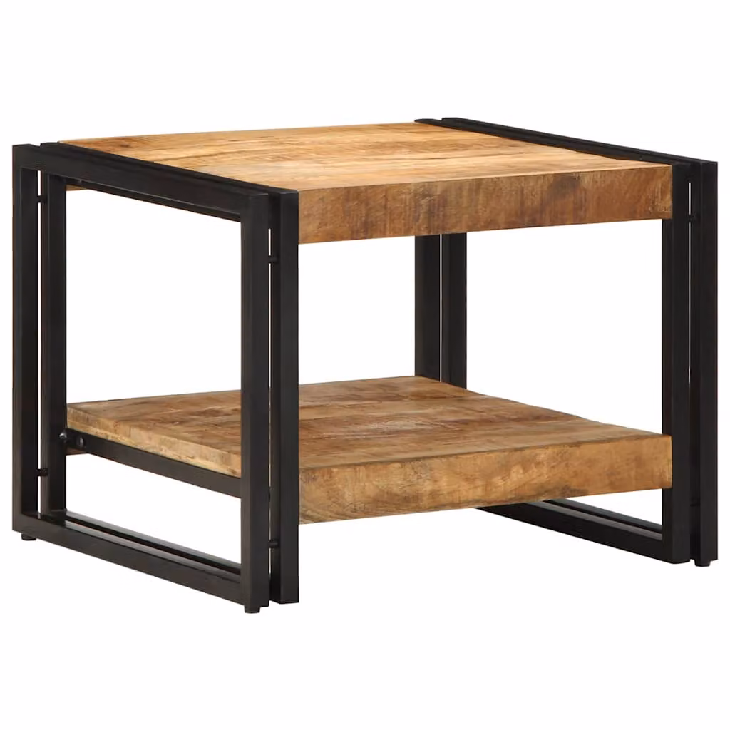 vidaXL Tavolino da Salotto Quadrato in Legno di Mango Grezzo e Metallo, Marrone, L/P/H: 50 x 50 x 38 cm