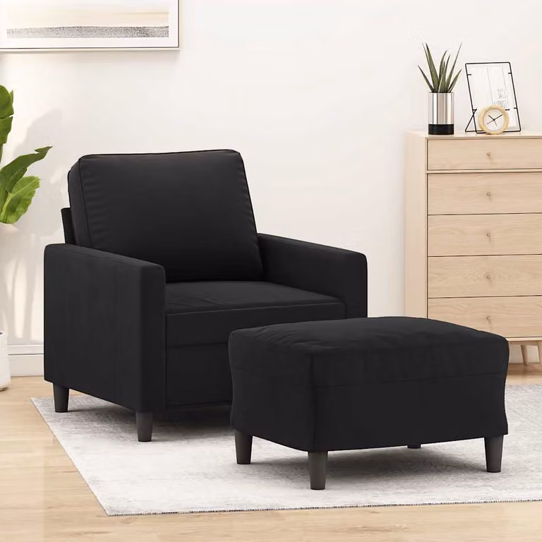 vidaXL Poltrona Relax con Poggiapiedi in Velluto Nero e Struttura in Metallo e MDF