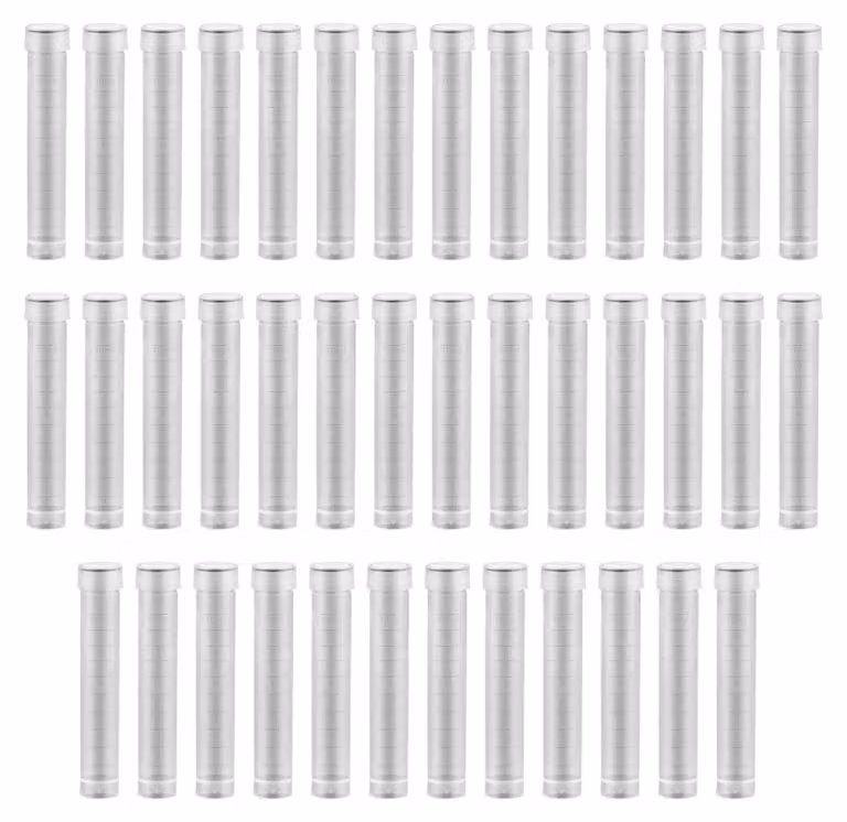 Provette da laboratorio, 40 pezzi, capacità 10 ml, in plastica, con tappo a vite, trasparenti, con scala precisa