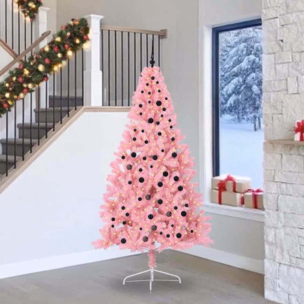 Albero di Natale artificiale moderno vidaXL con luci LED bianco caldo Rosa, Altezza: 240 cm