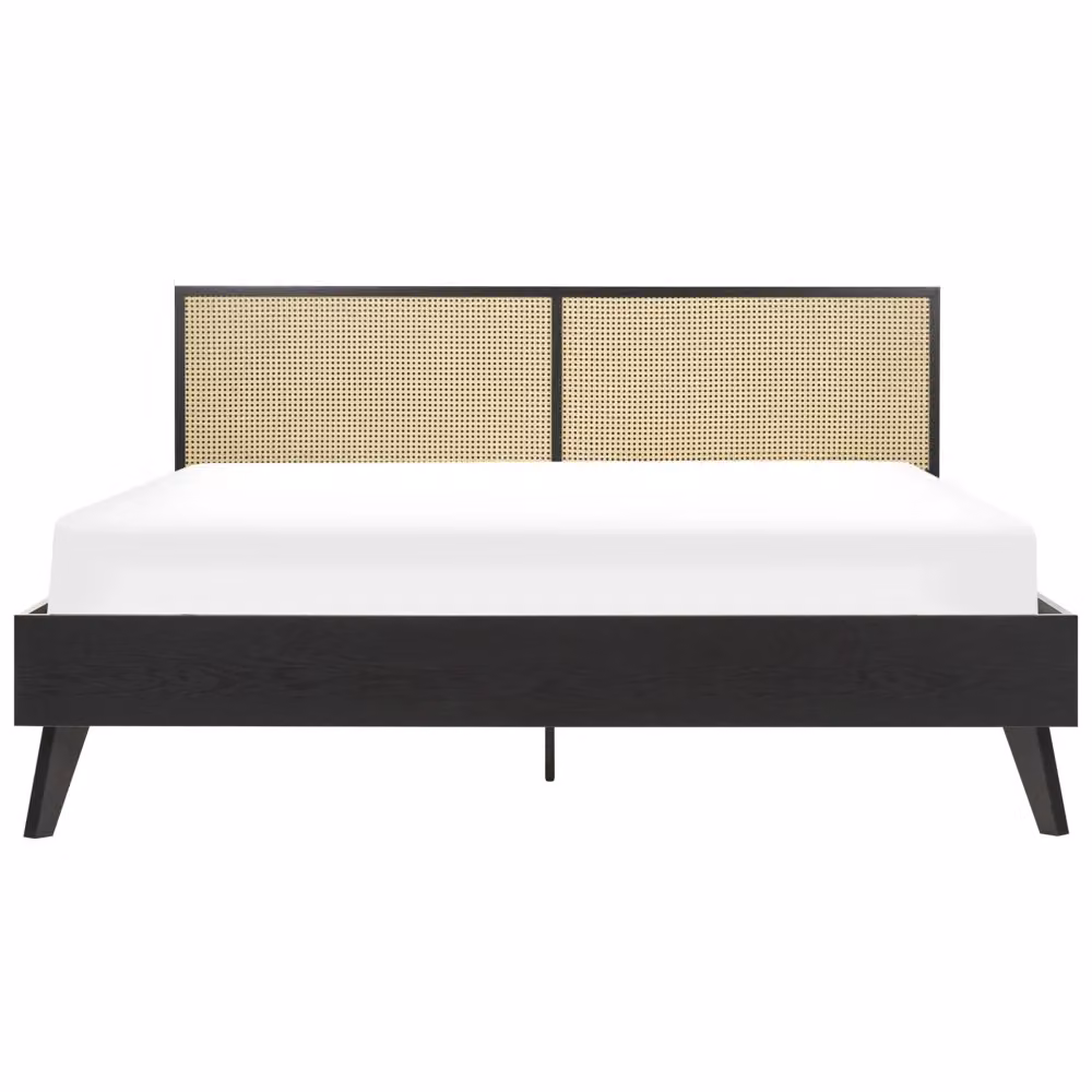 Letto matrimoniale Beliani in legno di pioppo e vimini nero, stile boho minimalista, L/P/H: 180 x 200 x 99 cm – 2