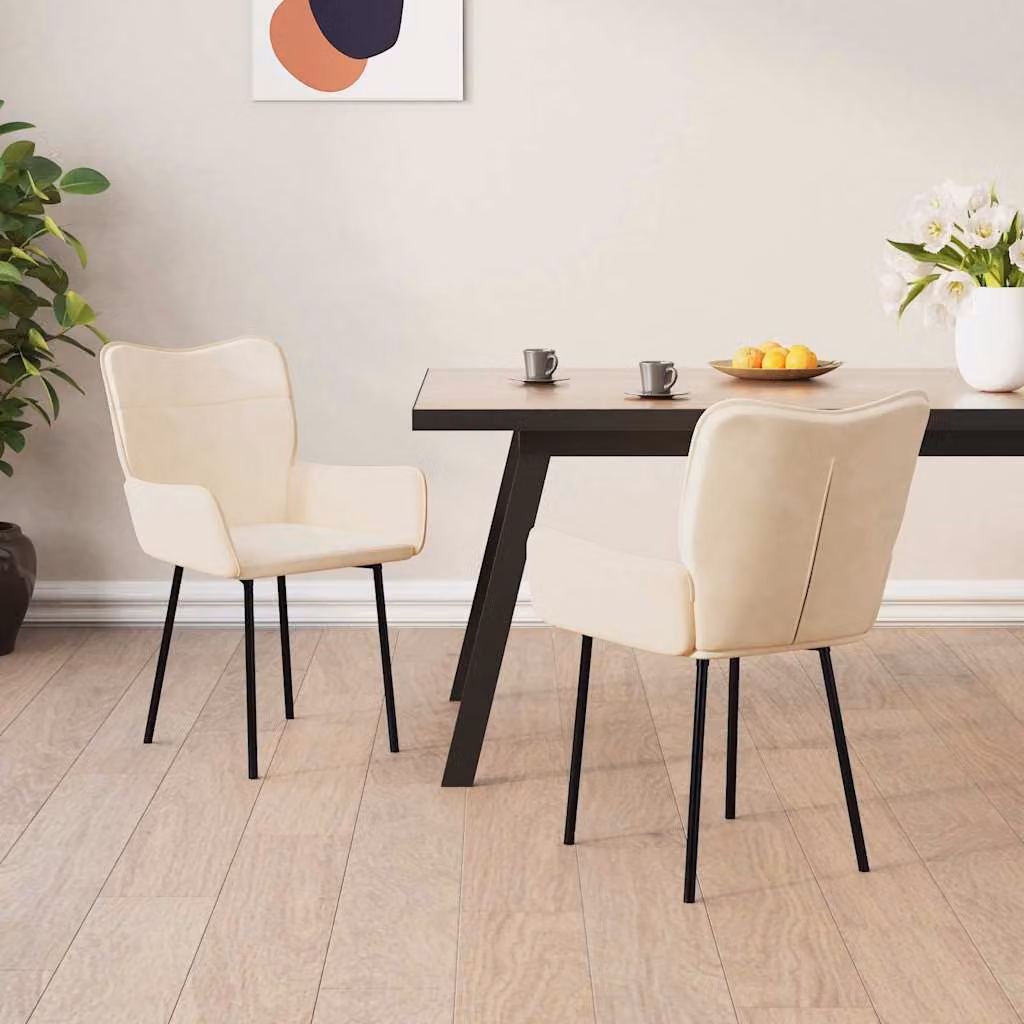 Set di 2 sedie da pranzo vidaXL in velluto beige con struttura in metallo e MDF per cucina e sala da pranzo