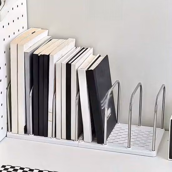 Portadocumenti da scrivania in acciaio inossidabile e PP con base antiscivolo, piccolo portadocumenti verticale, moderno portadocumenti da scrivania per posta e documenti.