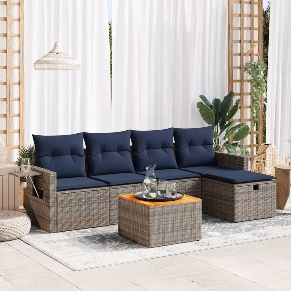 Set Divano da Giardino vidaXL 6 pz a Forma di L con Cuscini e Tavolino, Polyrattan e Metallo, Grigio