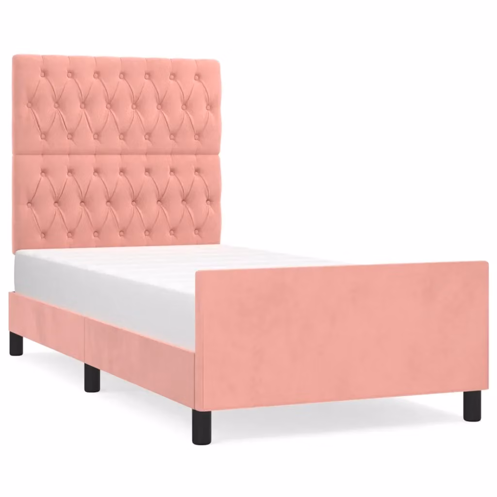Letto con Testiera in Velluto Rosa vidaXL L/P/H: 100 x 200 x 128 cm – 2