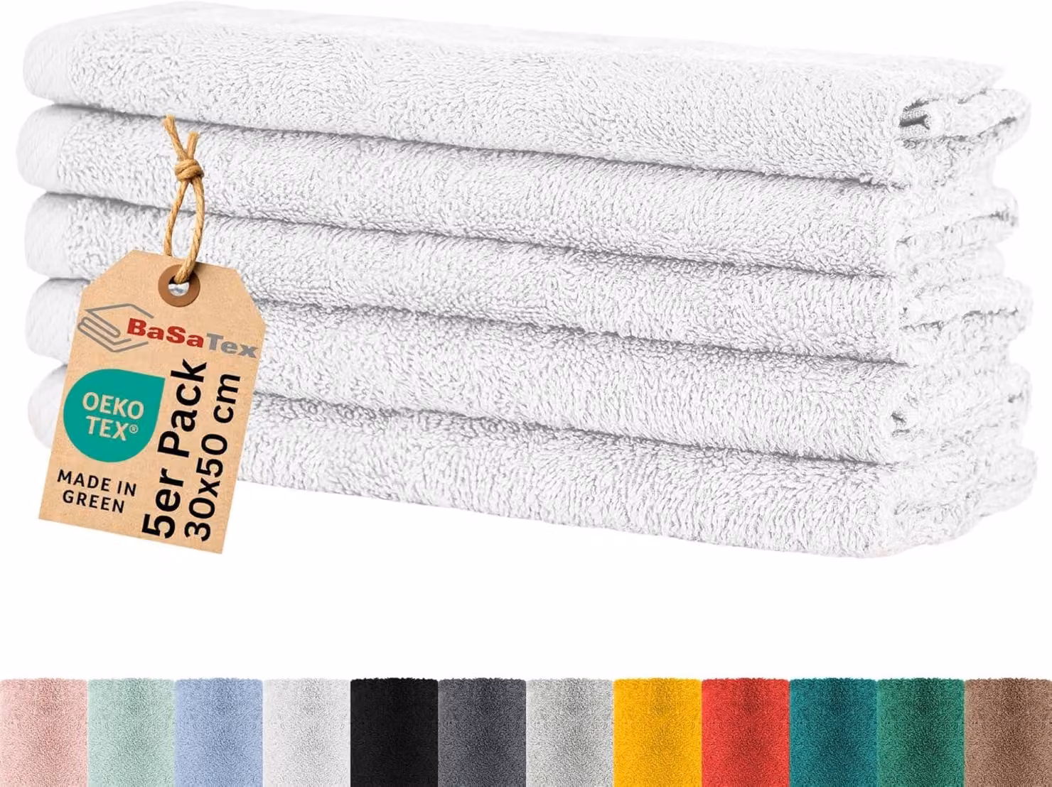Set di asciugamani da ospite, 5 pezzi, 30 x 50 cm, 100% cotone, con passante per appendere, ideali per il bagno