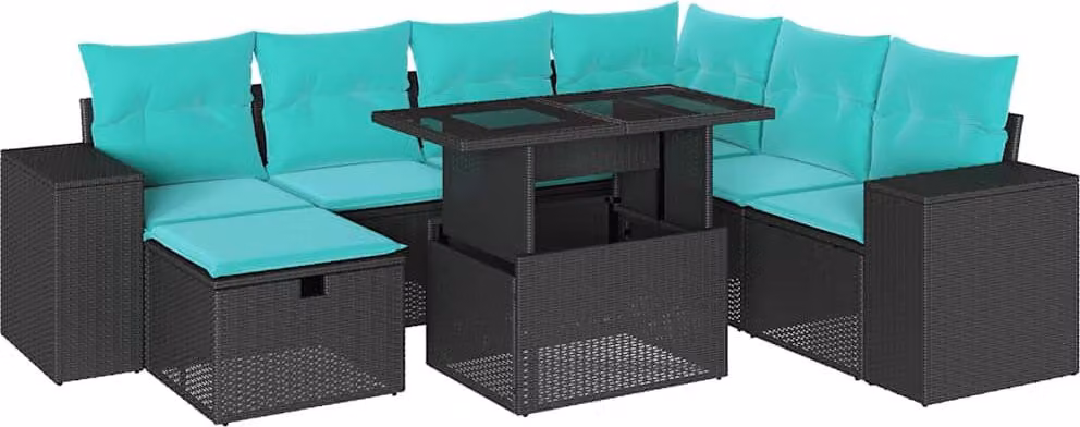 vidaXL Set di divani da giardino a 8 pezzi con cuscini, in polyrattan nero