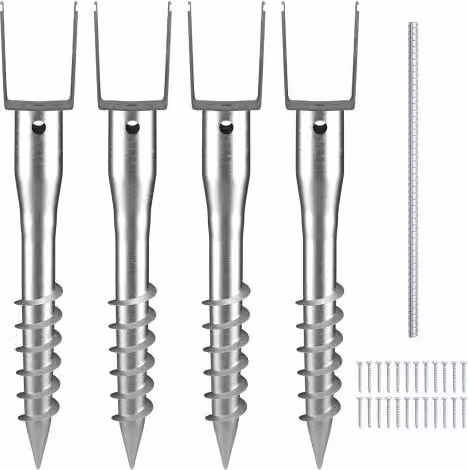 Set di 4 Ancoraggi da Terra VEVOR in Acciaio Inox Argento per Recinzioni e Cassette Postali, L/P/H: 10 x 7 x 70 cm