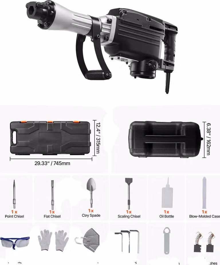 Martello demolitore, potenza 2800W, design ergonomico, 2800W 4 pezzi
