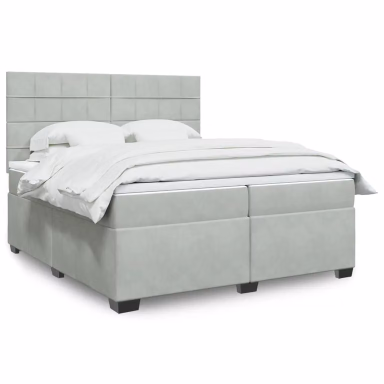 vidaXL Giroletto a Molle con Materasso in Velluto Grigio Chiaro L/P: 200 x 200 cm