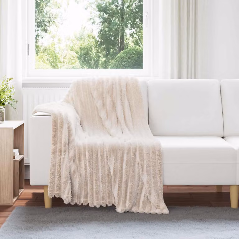Set di 6 coperte in pile vidaXL beige, morbide e facili da curare, L: 150 cm x P: 130 cm