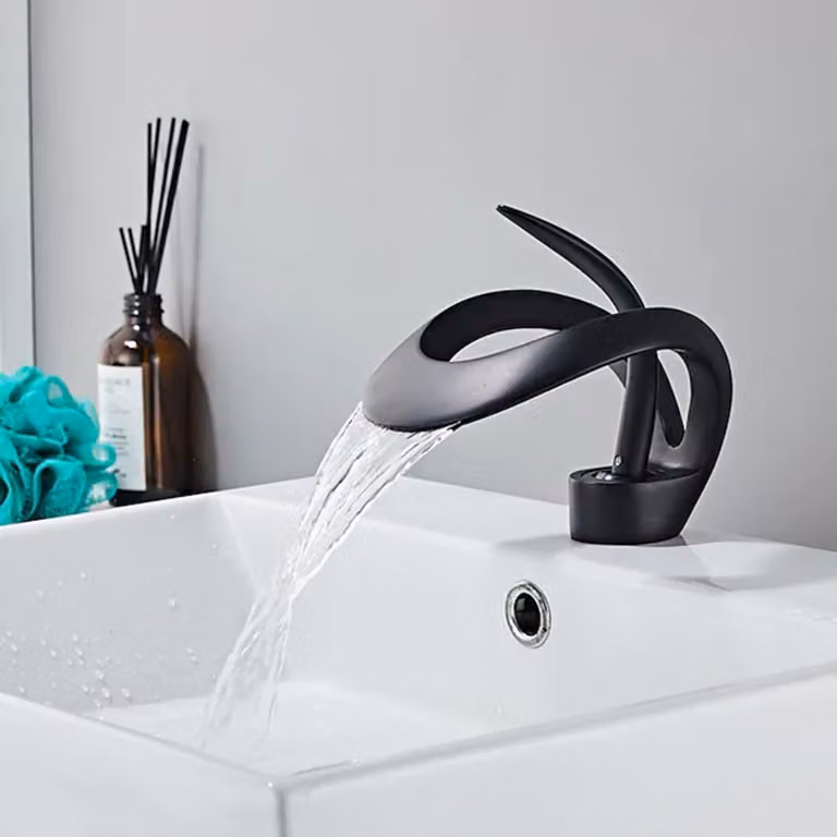 Miscelatore monocomando a cascata, in ottone, colore nero, per montaggio su un foro