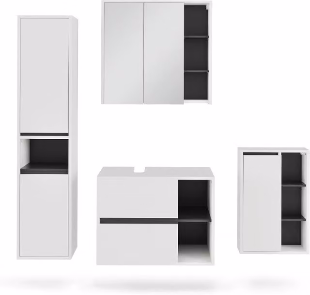 Set di mobili da bagno Viola Bianco/Grigio 4 pezzi Vicco