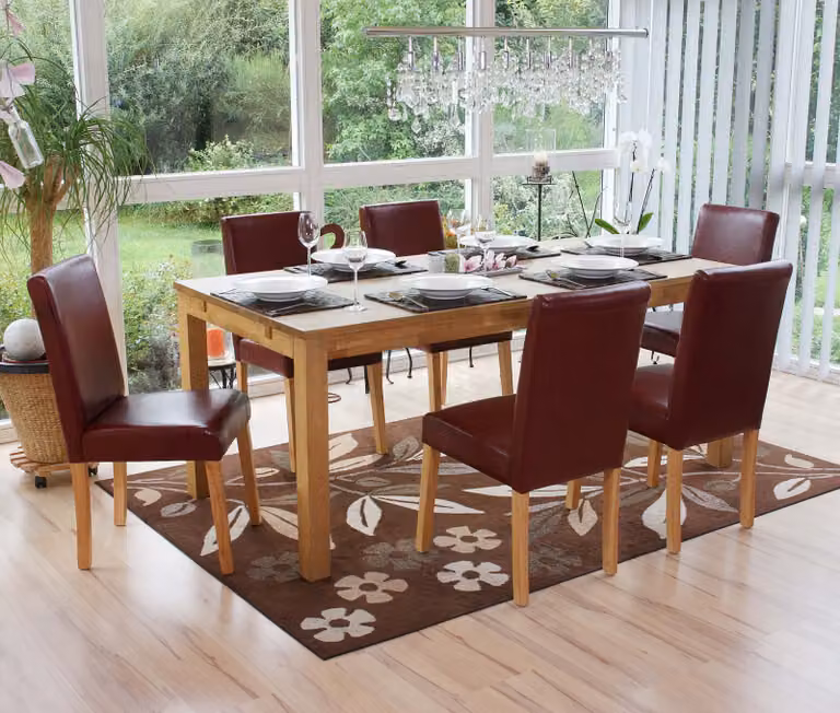 set di 6 sedie per sala da pranzo Sedia da cucina Littau ~ Pelle finta, rosso-marrone, gambe chiare