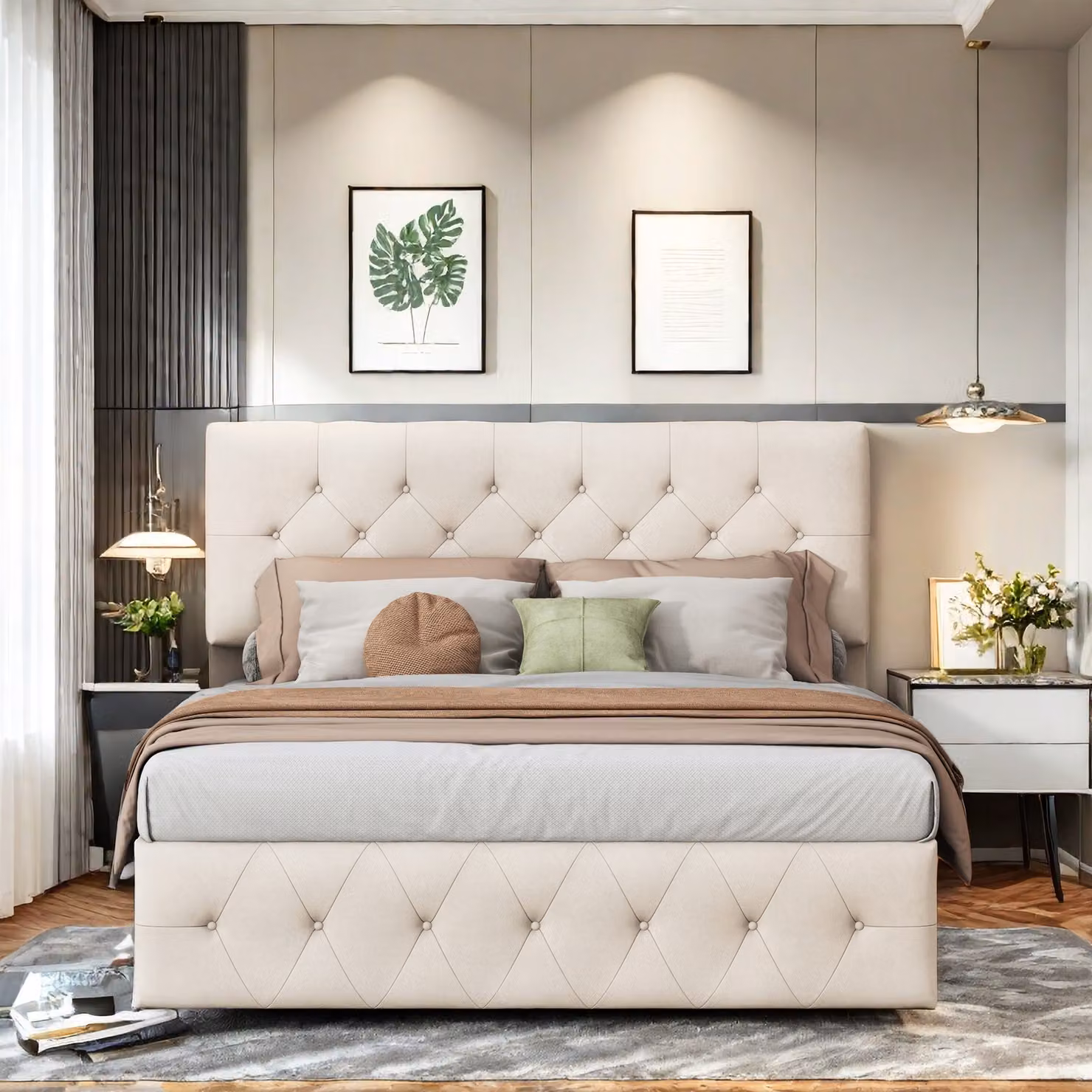 UnboxG Letto imbottito 140x200cm, letto matrimoniale idraulico con rete a doghe e giroletto, letto funzionale con testiera regolabile, letto continentale in velluto, per adulti e ragazzi -