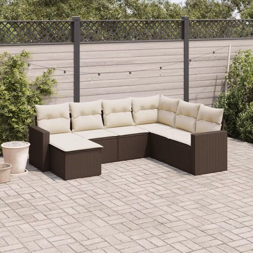 Maison Exclusive - Set Divani da Giardino 7 pz con Cuscini Marrone in Polyrattan