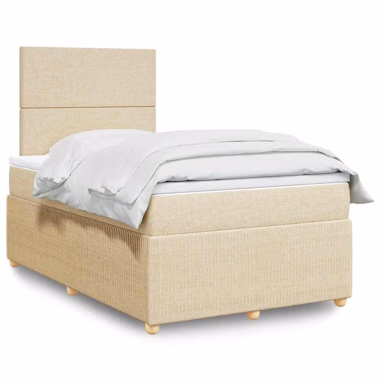 vidaXL Giroletto a Molle con Materasso Ibrido in Tessuto Beige e Bianco L/P/H: 120 x 200 cm
