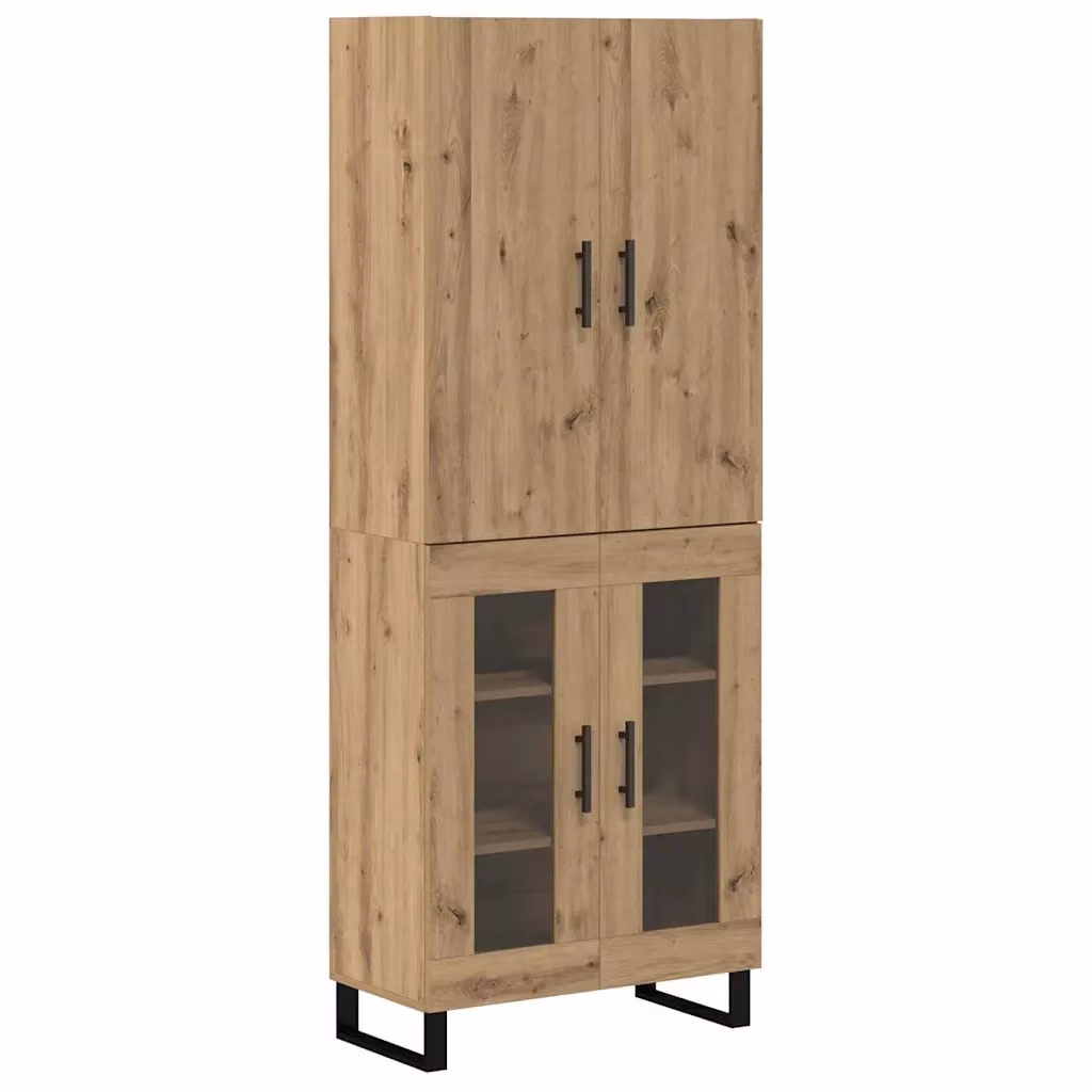 Set di 2 credenze vidaXL in rovere moderno con dettagli in vetro e metallo, colore marrone, L/P/H: 69,5 x 34 x 180 cm – 2
