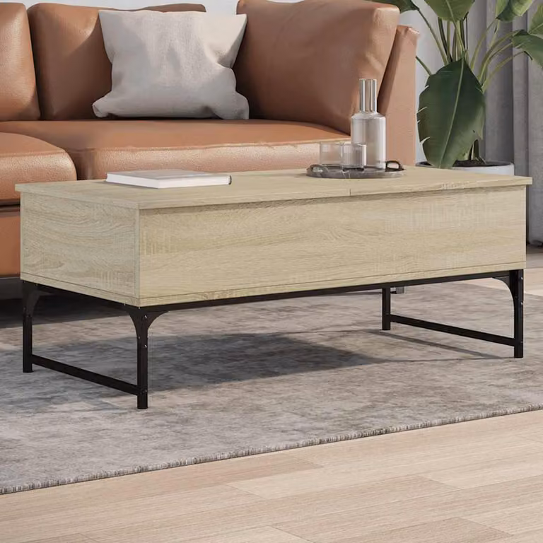 Tavolino da salotto moderno vidaXL in legno e metallo, colore rovere sonoma, L 100 x P 50 x H 40 cm