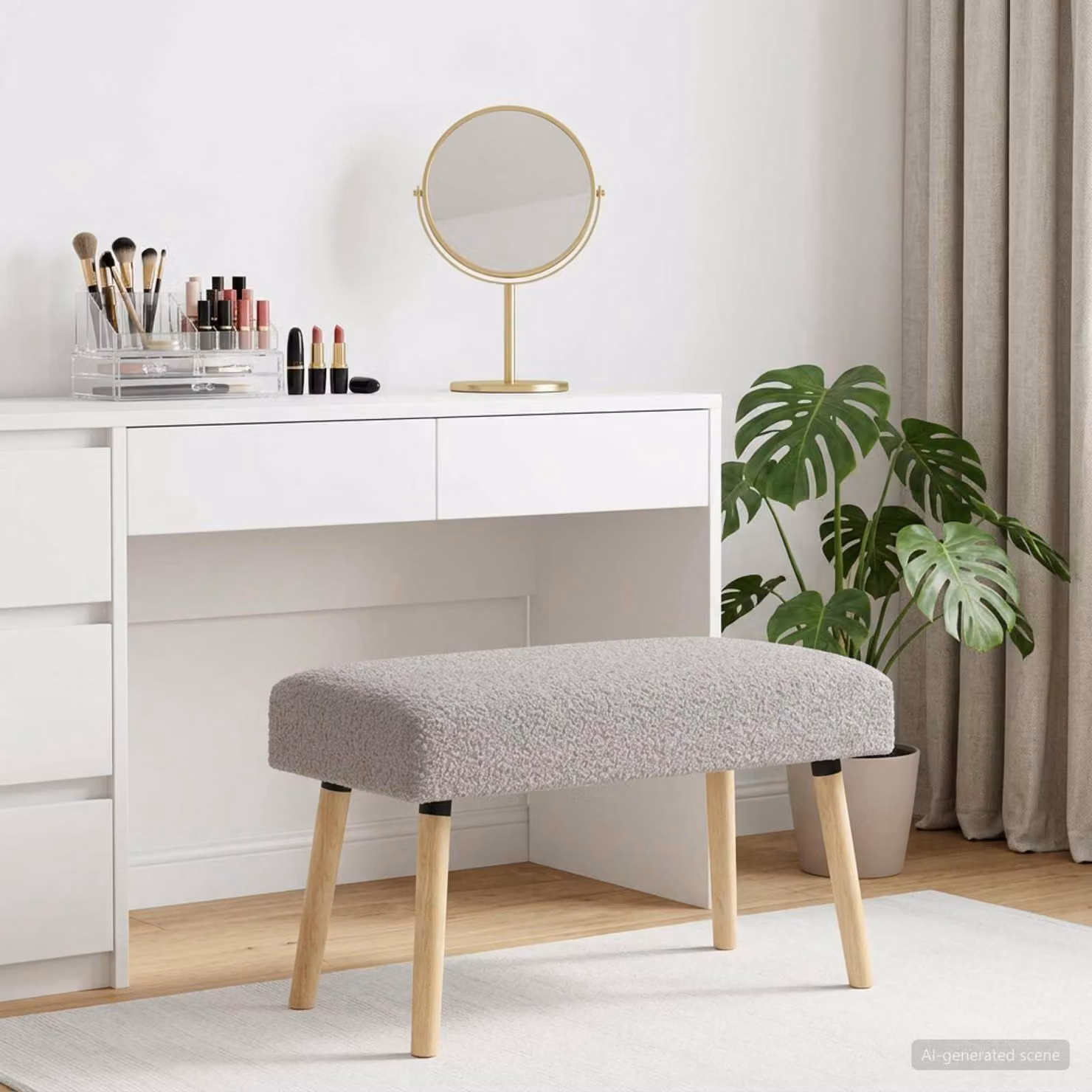 Panchina moderna vidaXL in tessuto bouclé grigio, L: 80 cm, P: 40 cm, H: 46 cm