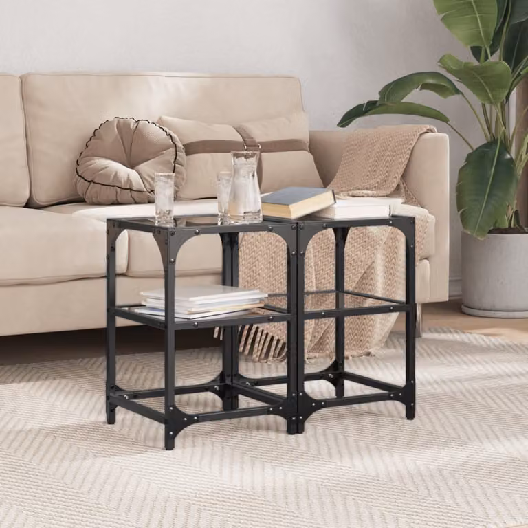Set di 2 tavolini da salotto vidaXL con piano in vetro nero e struttura in metallo, L/P/H: 30 x 30 x 45 cm