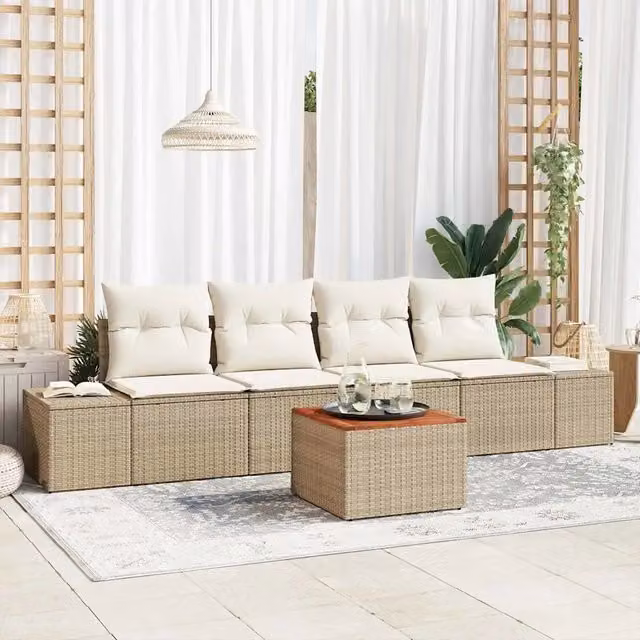 Set Divano da Giardino 5 pz Beige e Crema polyrattan 3356559