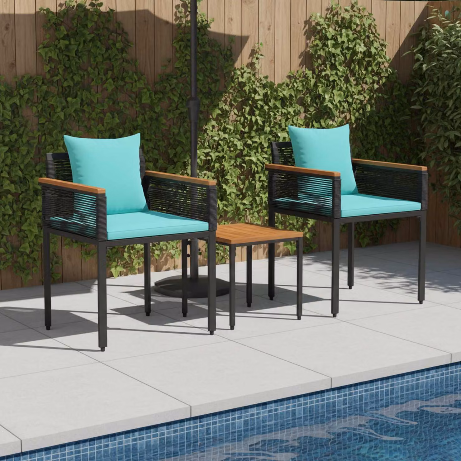 Maison Exclusive - Set di mobili da giardino con cuscini in polyrattan nero e turchese