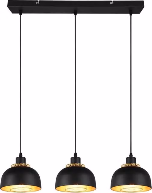 LÚZETE Lampada da soffitto Portobello a 3 luci in metallo nero con altezza regolabile